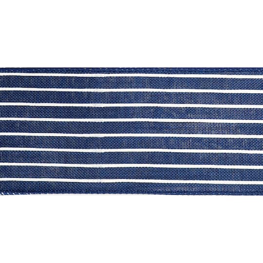 2.5" x 25ft. Faux Linen Wired Pinstripe Ribbon by Celebrate It™ Décor